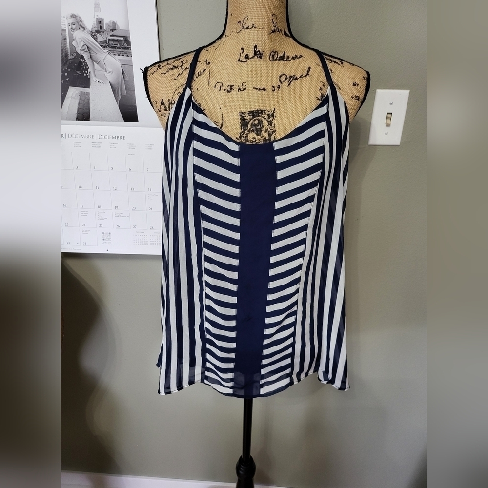 NY & Co lined Navy and White Striped Racerback Tank XL